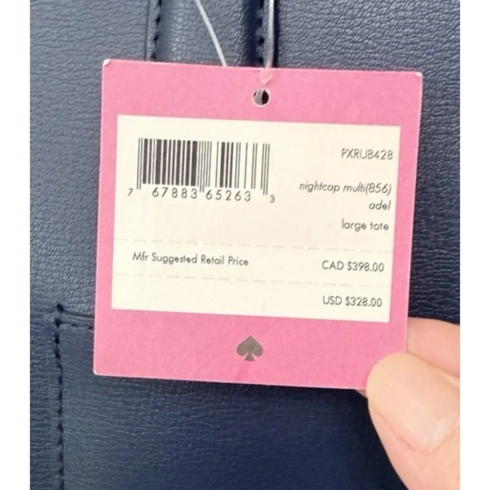 Kate Spade NWT'S  Adel Navy Blue Leather Large Zip Tote Handbag Purse $328